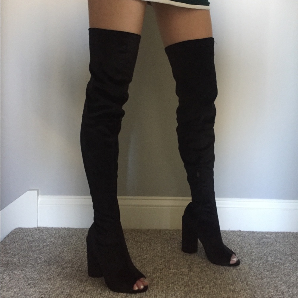 Public Desire “Jana” Black Velvet Peeptoe Boots